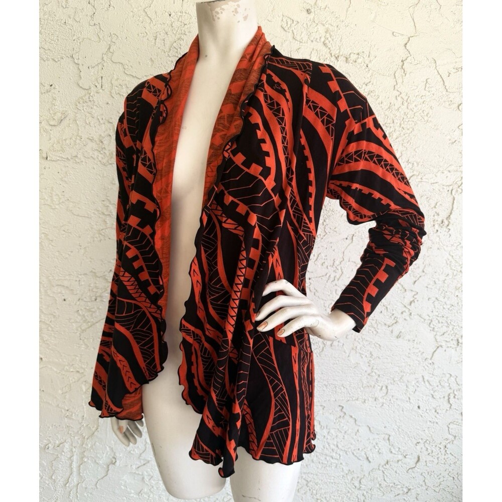 MISSING POLYNESIA Cardigan Jacket Red Black Hawaiian Aloha Tribal Size 1 (M/L)